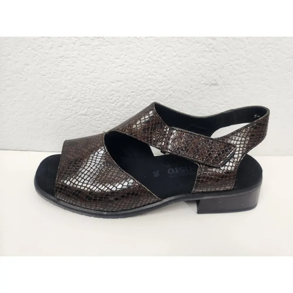 Mephisto Fulvia Sandal in Dark Brown Pythonmetal Size 9 Women Excellent Cond
